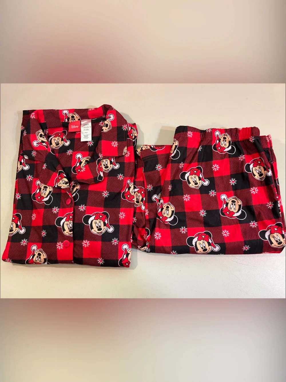 Disney Red and Black Plaid Minnie Mouse Pajama Set - Picture 1 of 5